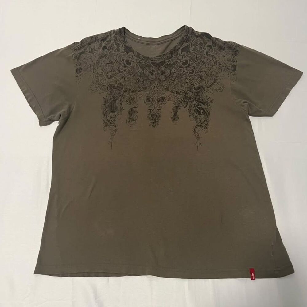 Levi's Graphic T-Shirt Brown Taupe Ornate Paisley Print Short Sleeve Cotton L